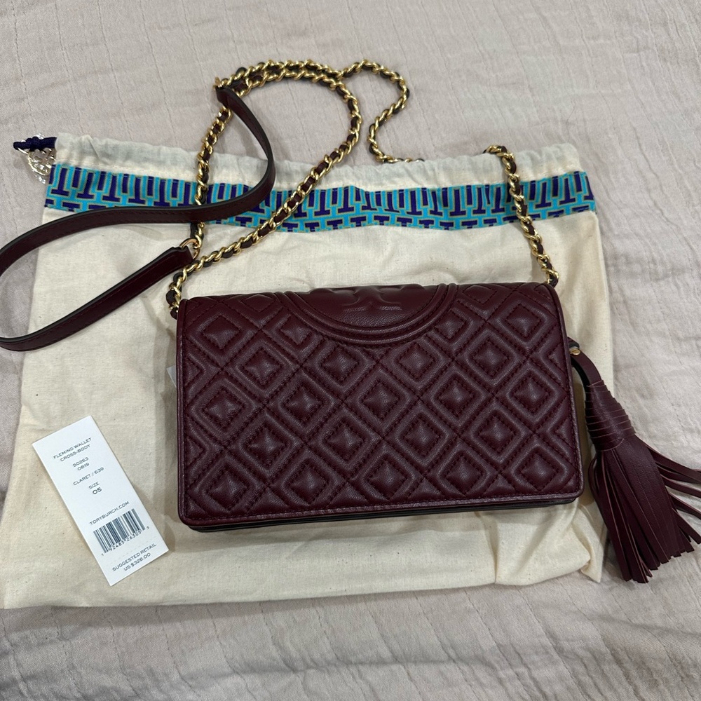 Tory Burch Red Quilted Crossbody Bag with Tassel